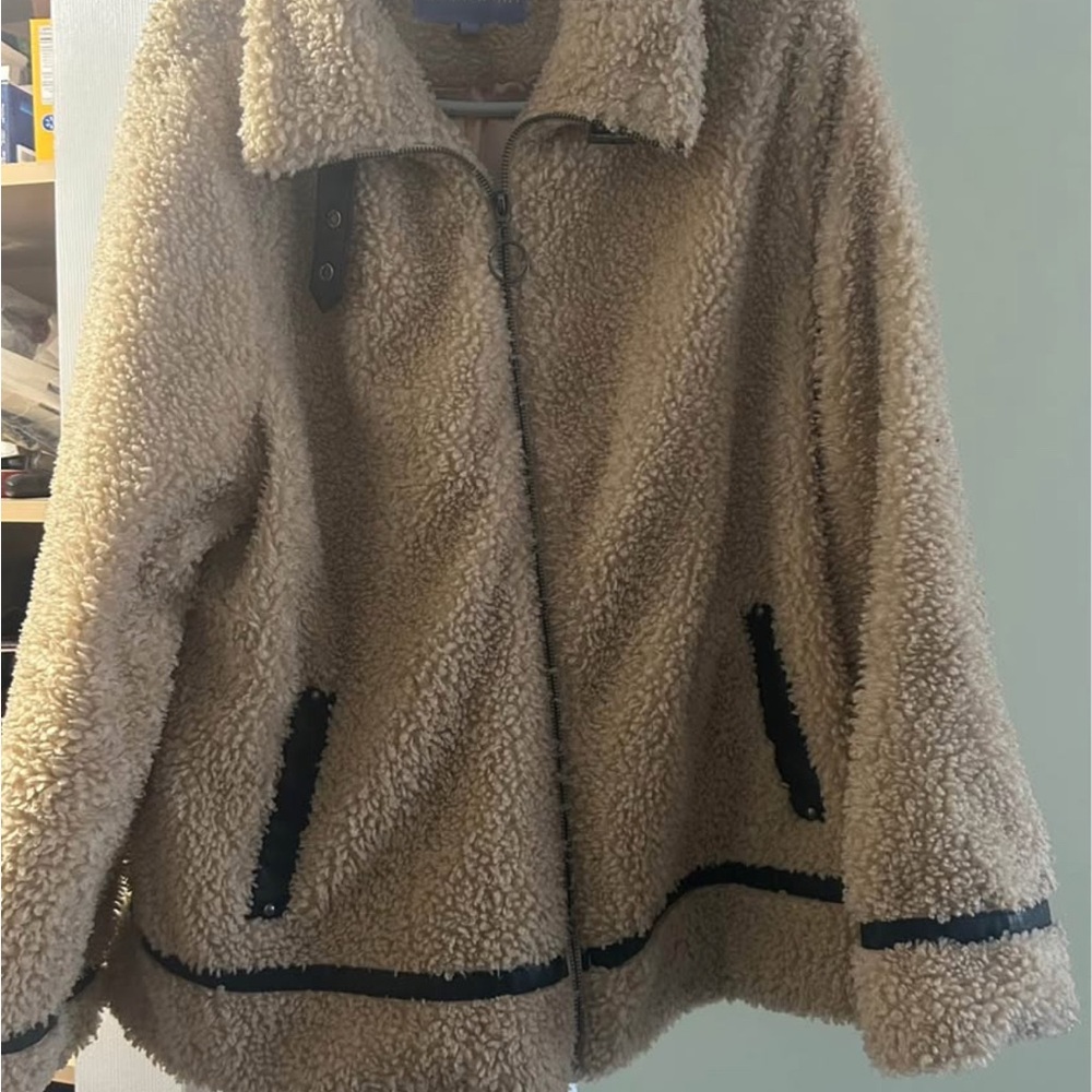 Madden Girl Tan Teddy Jacket with Black Accents